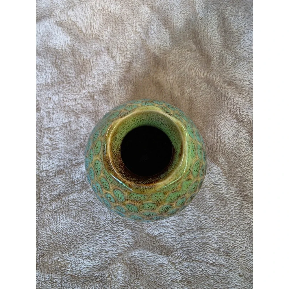 Mini Peacock Ceramic Bud Vase Honeycomb Reactive Glaze Pottery 4.5